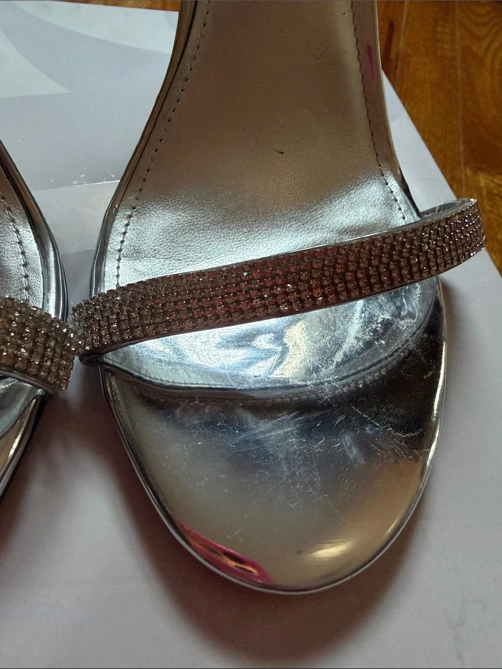 Nine West Shimmery Silver Ankle-Strap Heels